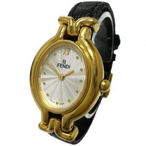 Auth FENDI 640L Change belt 5 colors Quartz Wristwatch Gold Plated Gold